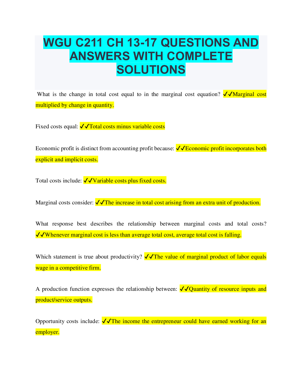 Preview of WGU C211 CH 13-17 QUESTIONS AND ANSWERS WITH COMPLETE SOLUTIONS